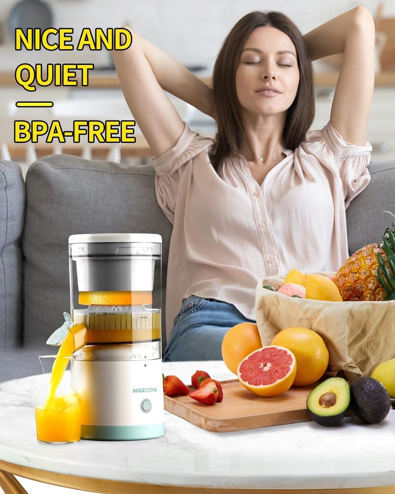 Migecon Electric Juicer Rechargeable,Portable Kitchen Gadget for making Orange Juice,Squeezing Oranges,Lemons,Kiwi Fruit,Grapefruits,and Citrus Juices.Comes with USB charging and a Cleaning Brush(White) - Image 5